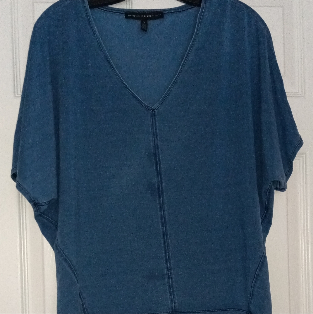 White House Black Market Blue V-Neck Short Sleeve Top